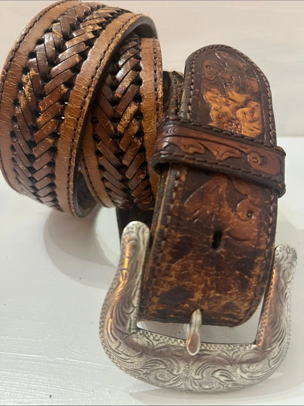 Vintage Leather Belt Tooled